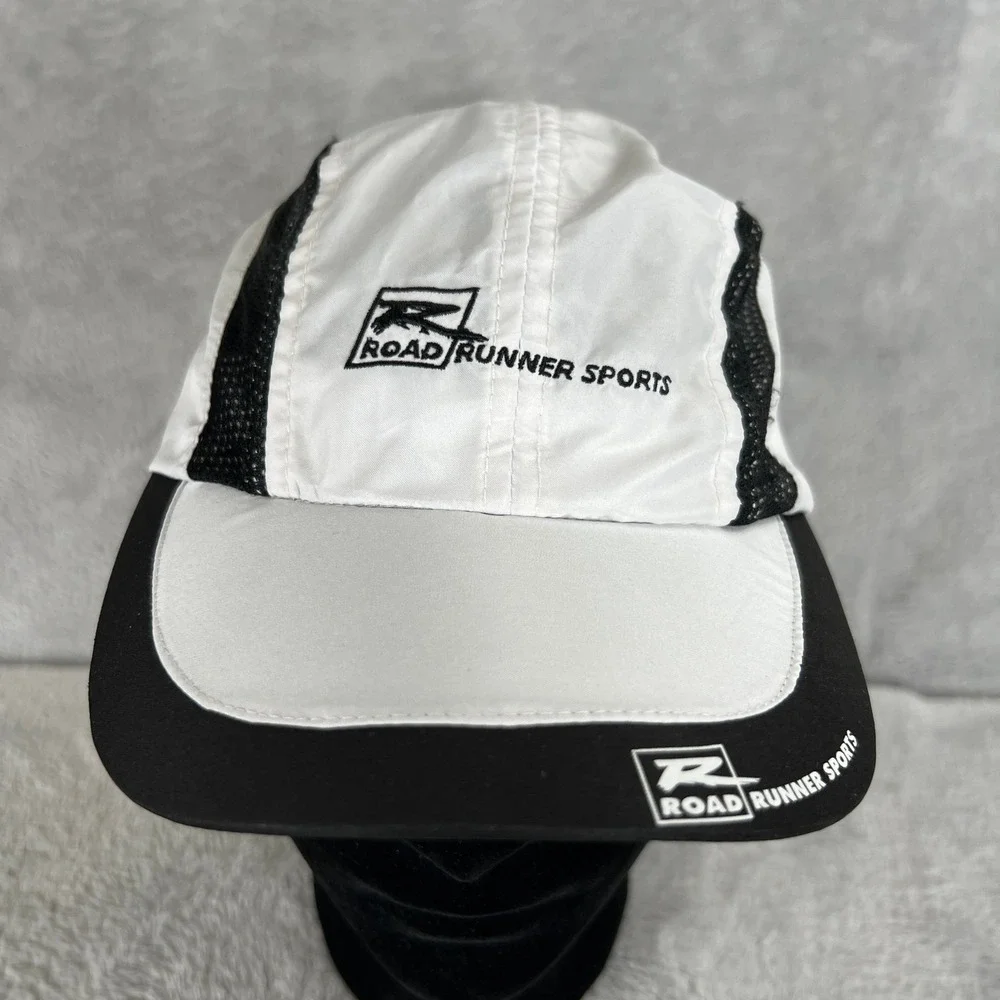 Road Runner Sports Running Hat White Black Mesh Performance Athletic Sports Cap